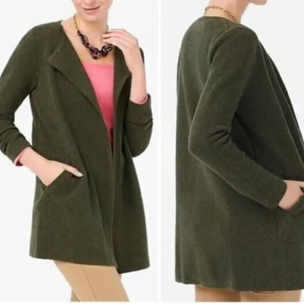J. Crew Olive Green Vanessa Open Front Longline Cardigan Sweater Women XS Work